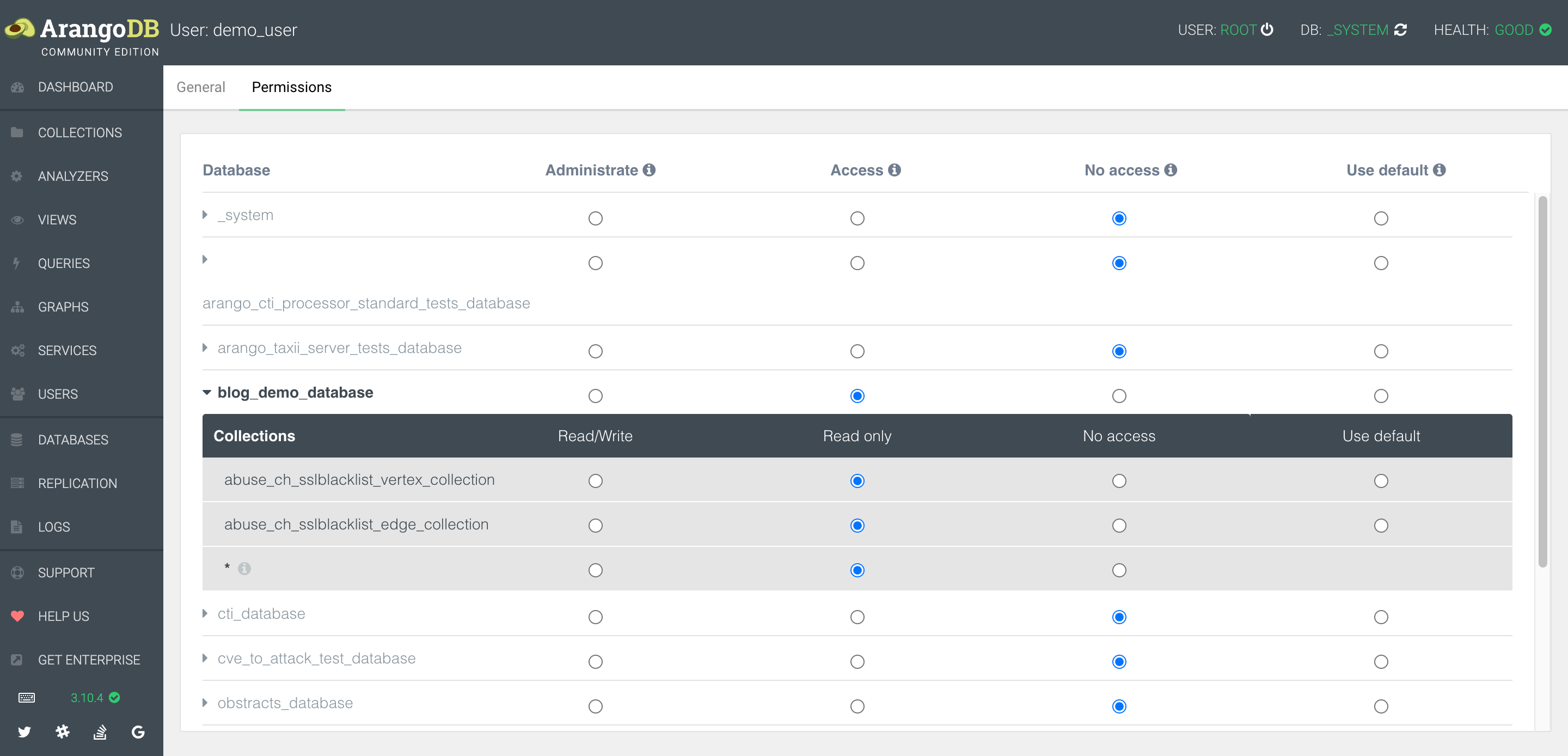 ArangoDB user permissions