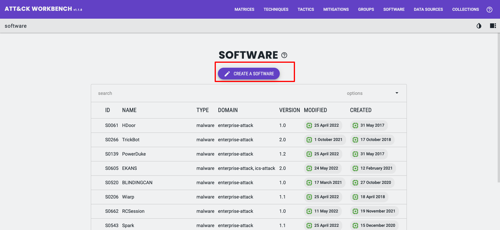 ATT&CK Workbench Create Software