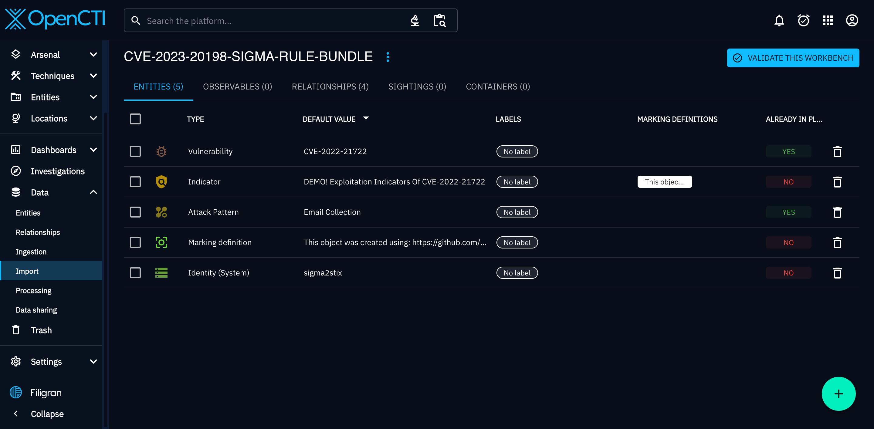 OpenCTI Imported Sigma Rule bundle