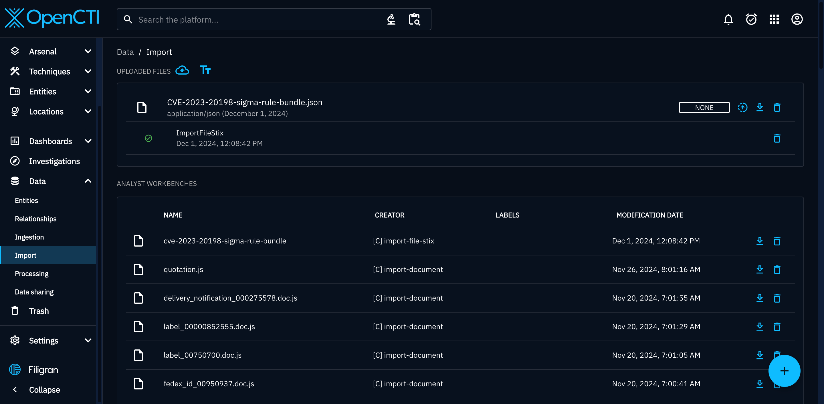 OpenCTI Upload Sigma Rule bundle